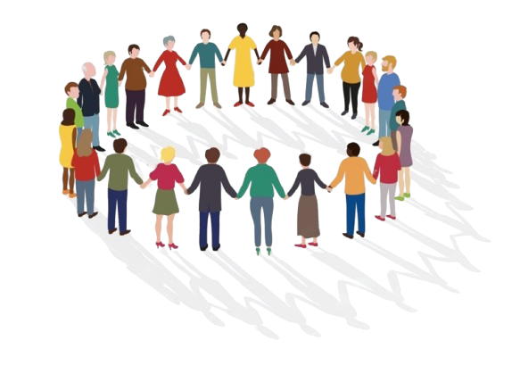Diverse people standing in a circle holding hands — representing unity and fraternity